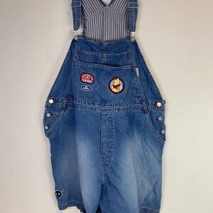 VTG Disney Winnie the Pooh Denim Bib Overalls Shorttails Shorts Womens 26W/28W